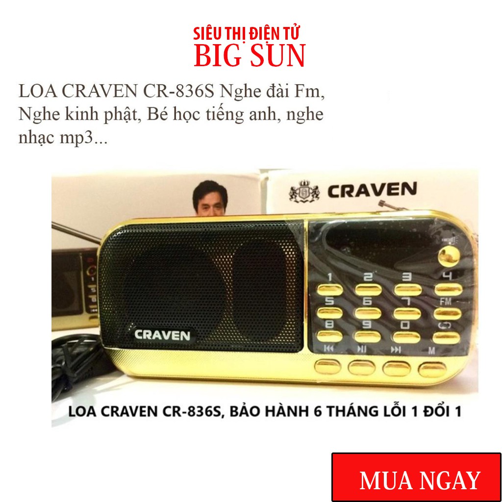 Loa thẻ nhớ Craven CR 836/836S✨CHÍNH HÃNG Loa nghe pháp, máy nghe đọc kinh phật, học tiếng anh, thẻ nhớ, pin siêu khỏe