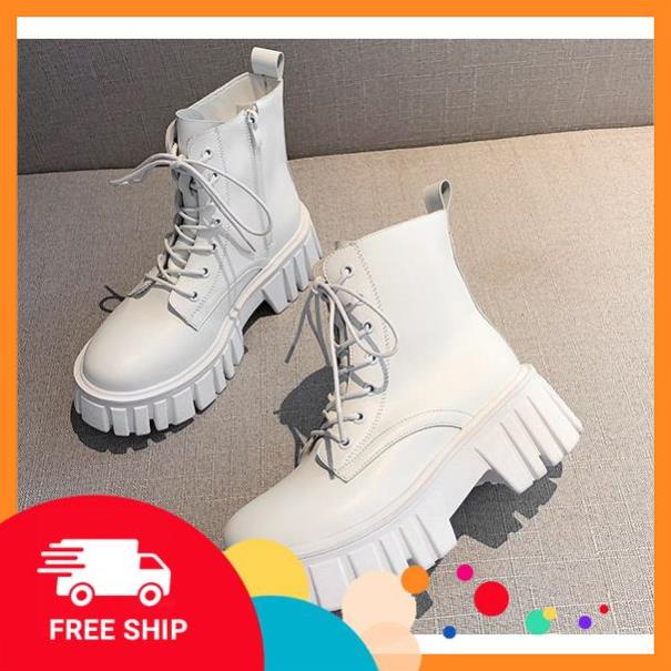 Giầy Bốt ulzzang cổ cao 10cm Đế độn khóa cạnh 2 màu đen/ trắng cao 5p cổ lửng mẫu mới nhất thu đông 2021_SẴN HÀNG % &