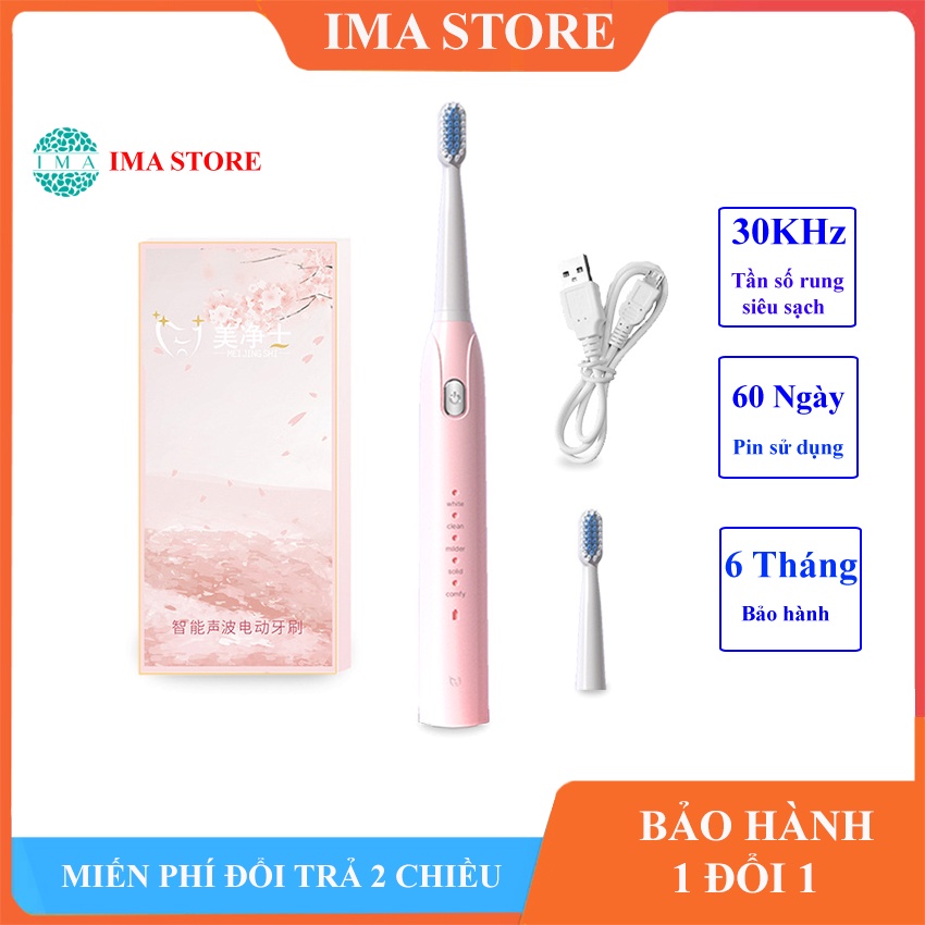 Bàn Chải Điện Đánh Răng Sạch Sâu Sóng Siêu Âm Tần Số Rung 30Khz Tích Hợp Pin Sử Dụng 60 Ngày Với 5 Chế Độ Chăm Sóc Răng