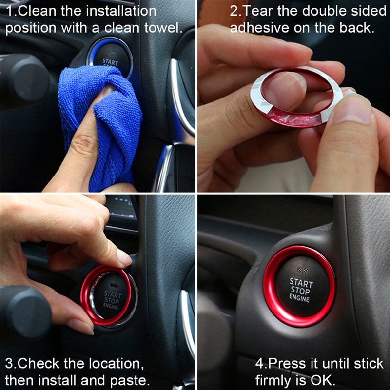 Vòng Kim Loại Viền Trang Trí Nút Khởi Động Xe Hơi Mazda 3 Axela 2014-2017