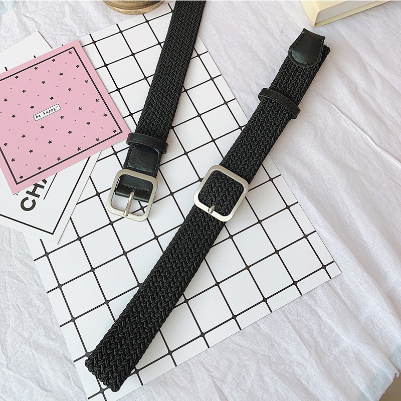 SmileFairyCC【COD &amp; Hàng Có Sẵn】Thắt Lưng Bện Dây Vải Đen Co Giãn Cho Nữ