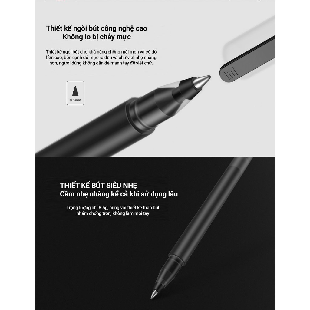 Bộ 10 Bút bi nước Xiaomi Mi Jumbo Gel Ink Pen MJZXB02WC 0.5mm cao cấp nhiều mực gấp 4 lần