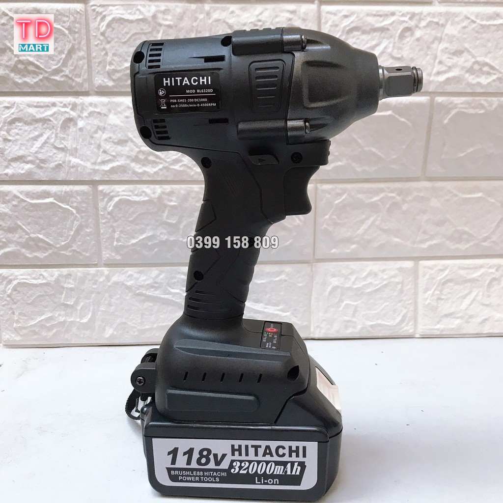 Máy Siết Bulong Dùng Pin HITACHI 118v Không Chổi Than tặng bộ phụ kiện 21 chi tiết