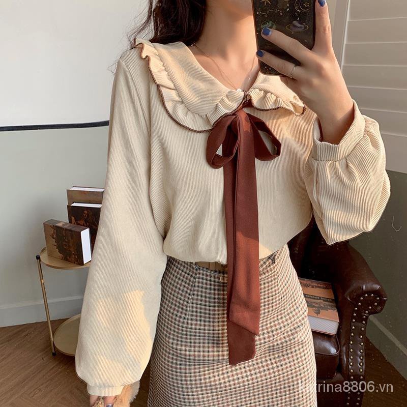 Áo sơ mi tay dài phong cách retro thời trang xuân thu mới cho nữ