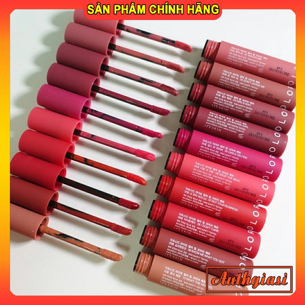 Son kem lì It's Skin Life Color Lip Crush Matte Its Skin 01-18 lâu trôi lên màu chuẩn