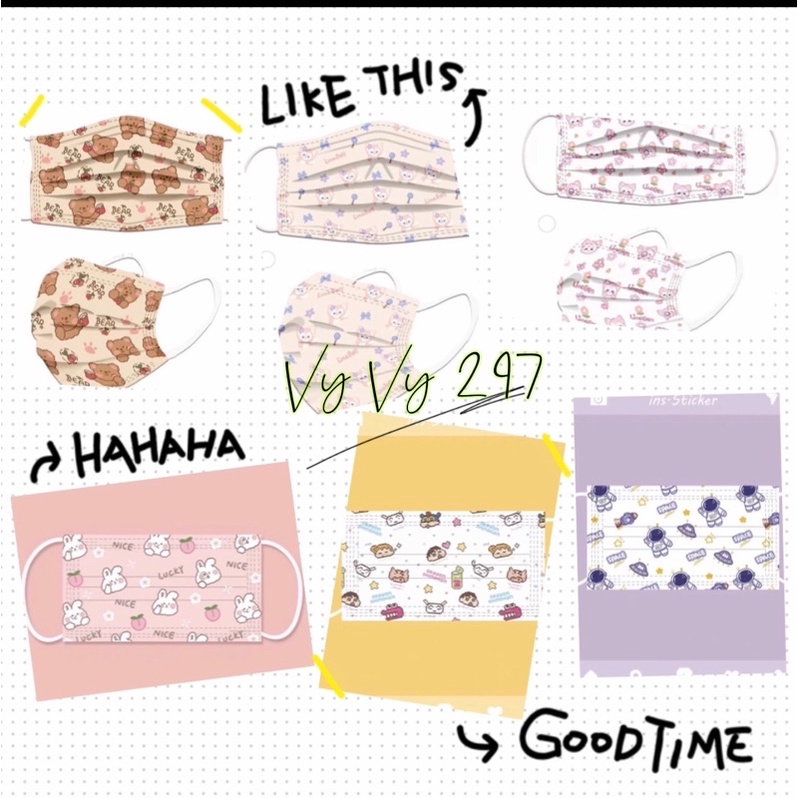Tổng hợp các mẫu Khẩu trang Hoạt hình Cute - Hàng có sẵn  - Combo 10 cái