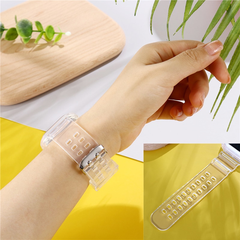 Dây Silicone Trong Suốt Cho Đồng Hồ Thông Minh Apple Watch Series Se 6 5 4 3 2 1 Kích Thước 40mm 44mm 38mm 42mm