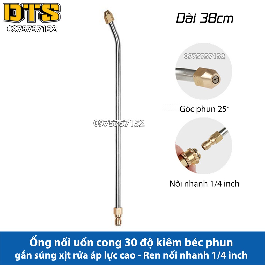 Ống nối uốn cong 30 độ kiêm béc phun gắn súng xịt rửa áp lực cao - Ren nối nhanh 1/4 inch - Dài 38cm