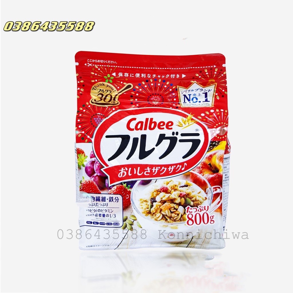 [Date mới] Ngũ Cốc Trái Cây Calbee 800g Nhật bản, Ngũ cốc Calbee Gói Đỏ Vị Hoa Quả Sấy Khô