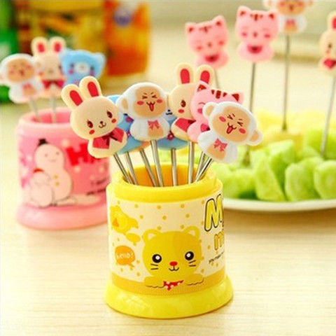 Set 8 Nĩa Ăn Trái Cây Bằng Thép Không Gỉ Hình Hoạt Hình Dễ Thương