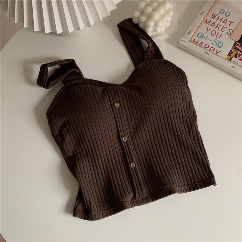 Áo Hai Dây Màu Sắc Trơn Có Miếng Đệm Ngực Thời Trang Mùa Hè Cho Nữ