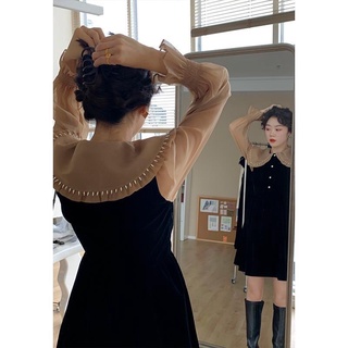 [ORDER] Váy Nhung Đen Phối Bèo Cổ Cho Nữ (Có Ảnh Cận Chất)