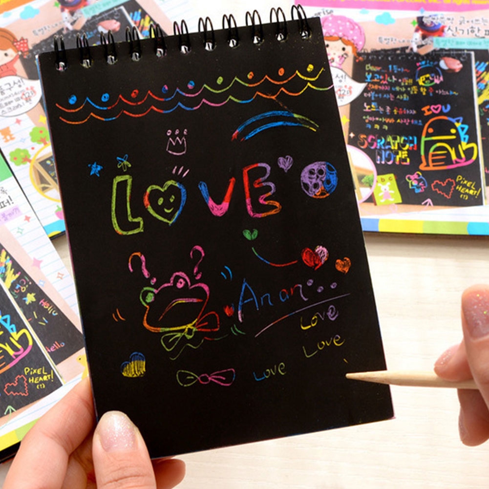 Toy Kids DIY Black Blank Scratch Notepad Sketch Drawing Book Cute Children Stationery Graffiti Painting Cardboard Coil