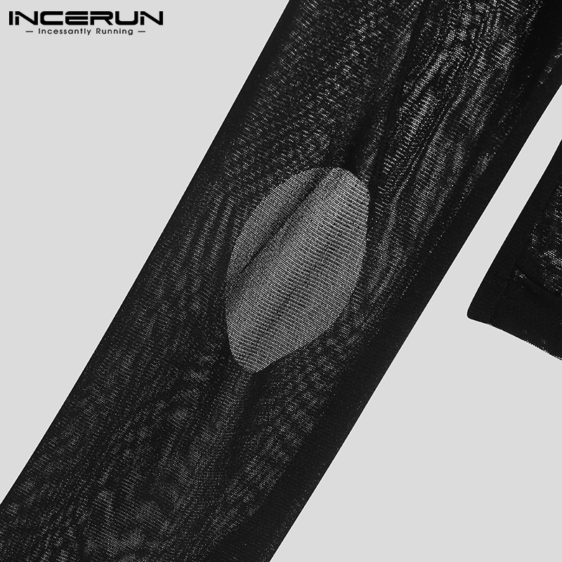 Set 2 áo INCERUN tay dài khoét lỗ dáng ôm vừa vặn xuyên thấu màu đen quyến rũ cho nam