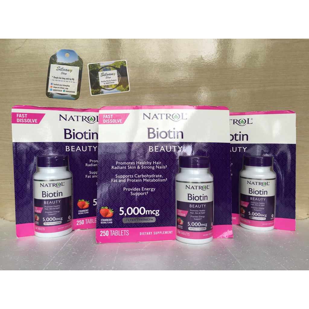 [Date 12/2021] Viên Ngậm Natrol Biotin 5000mcg Extra Strength Vị Dâu – Hỗ Trợ Mọc Tóc - 250 Viên