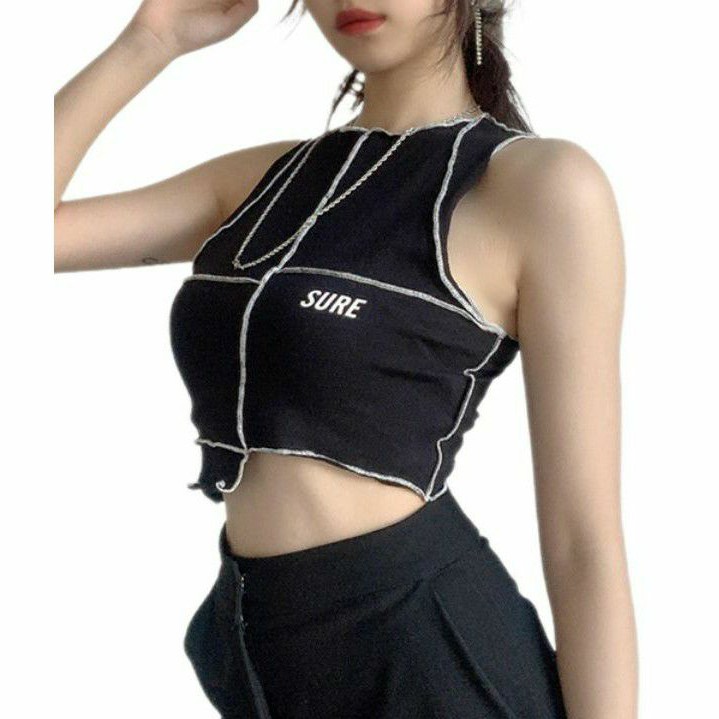 Áo Croptop Ba Lỗ khâu chỉ ngược thời trang