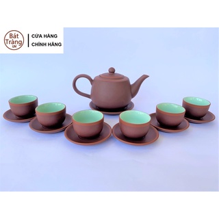 Ấm Chén Trà Tử Sa Bát Tràng Búp Sen Nâu Chỉ Đỏ