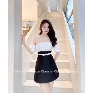 Váy tafta đen phối trắng tay rời