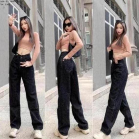 [Ảnh Thật] Quần Jean Nữ Ống Rộng Lưng Cao Dáng Suông Khuy Chéo Hottrend 2021 - TS Jeans Shop Jeans,Crotop,Đầm