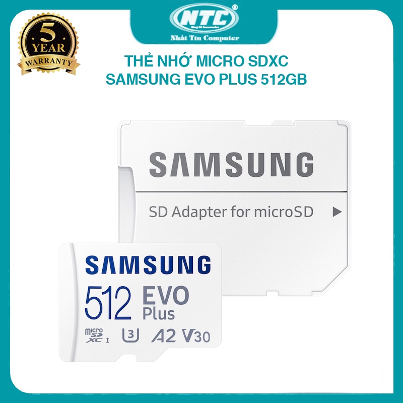 Thẻ nhớ MicroSDXC Samsung Evo Plus 512GB U3 4K R130MB/s W90MB/s kèm Adapter box HOA new 2022 (trắng)