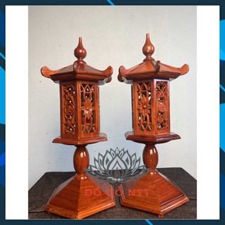 Cặp đèn thờ mái chùa lục giác gỗ Hương được sơn PU chống mối mọt