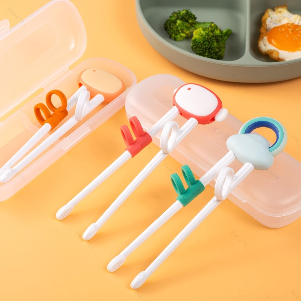 Đũa Tập Ăn Xỏ Ngón 3 Giai Đoạn Cho Bé, Đũa Ăn Dặm Tập Gắp Có Hộp Đựng Vệ Sinh