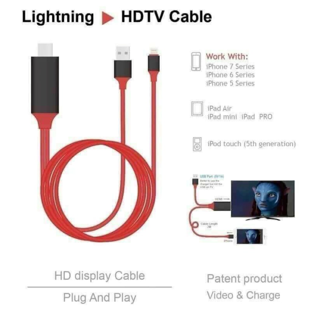 HDMI Lightning to HDTV Cable DÀNH CHO ĐIỆN THOẠI IPHONE 5,5,7,8 XUẤT HÌNH ẢNH LÊN MÀN HÌNH LỚN NHƯ TIVI