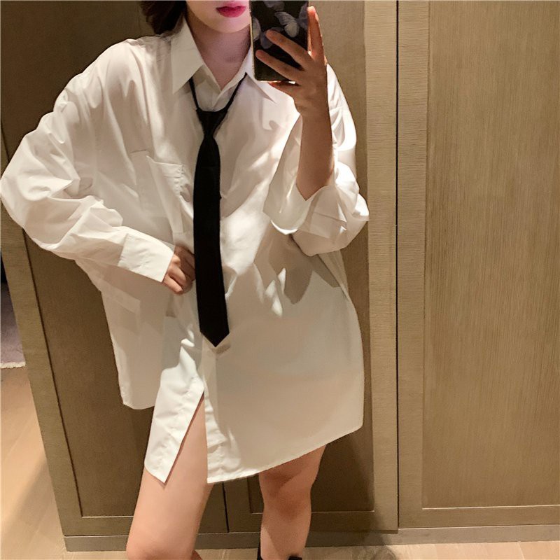Áo Sơ Mi Trắng Tay Dài Kèm Cà Vạt Túi Nắp Ngực Cổ Bẻ Cá Tính Fom Rộng Phong Cách Hàn Quốc MãB22 | BigBuy360 - bigbuy360.vn