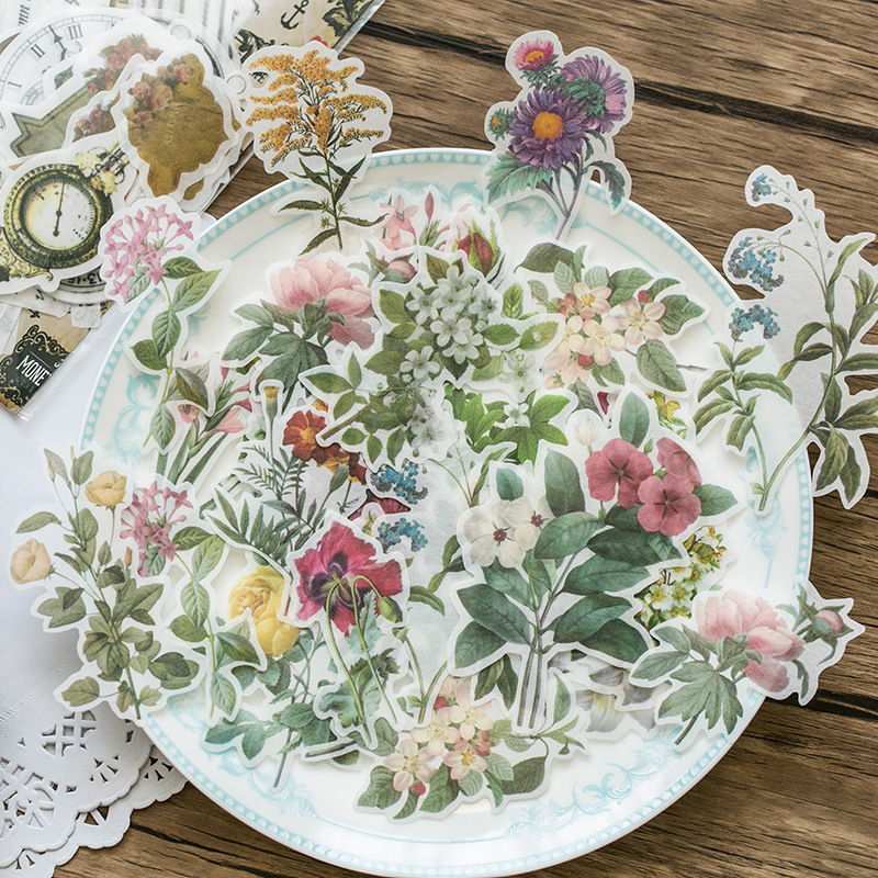 Set 60 Sticker Giấy Dán Trang Trí Sổ Tay Phong Cách Retro