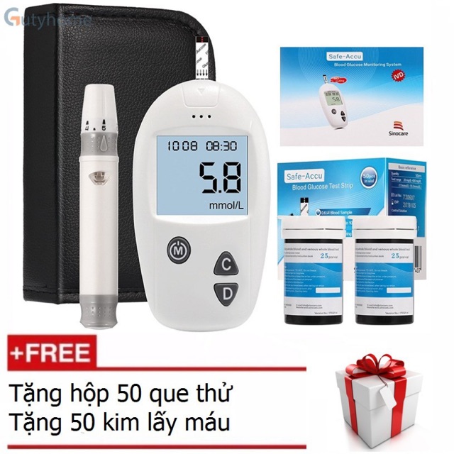 MÁY TEST TIỂU ĐƯỜNG SINOCARE- ĐỨC ( Tặng thêm 50 que thử + 50 kim lấy máu )