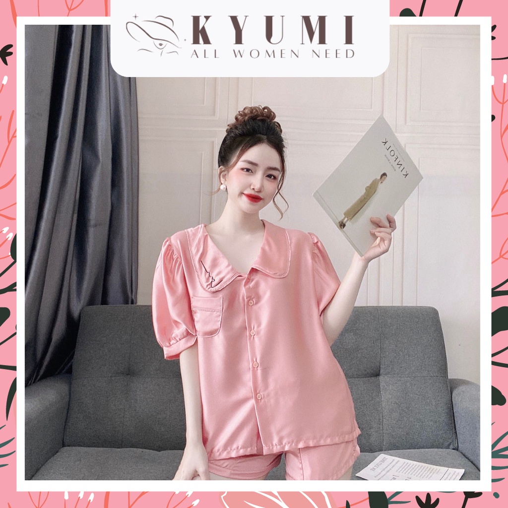 Đồ ngủ tiểu thư tay ngắn cổ thêu KYUMI OFFICIAL, chất liệu lụa satin cao cấp mềm mịn, freesize 40-60kg tùy chiều cao 038 | BigBuy360 - bigbuy360.vn