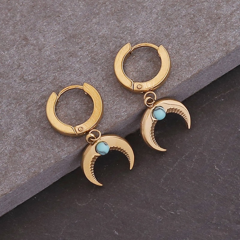 Bông Tai Bằng Thép Titan Hình Mặt Trăng Phong Cách Bohemian Thời Trang Cho Nữ PD505
