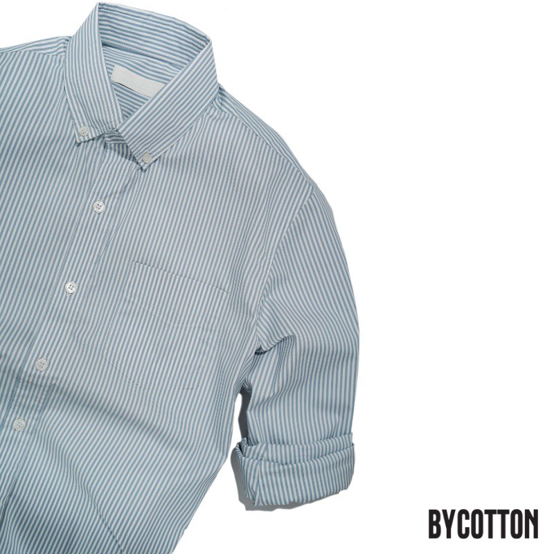 Áo Sơ Mi Dài Tay Phối Sọc BYCOTTON Small Stripes Blue Oxford Shirt