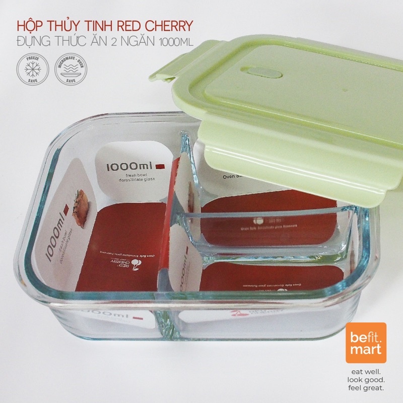 Hộp Thủy Tinh Đựng Cơm Trưa Văn Phòng, Đựng Thực Phẩm Chia 2 Ngăn 3 Ngăn Chịu Nhiệt - befit.mart21