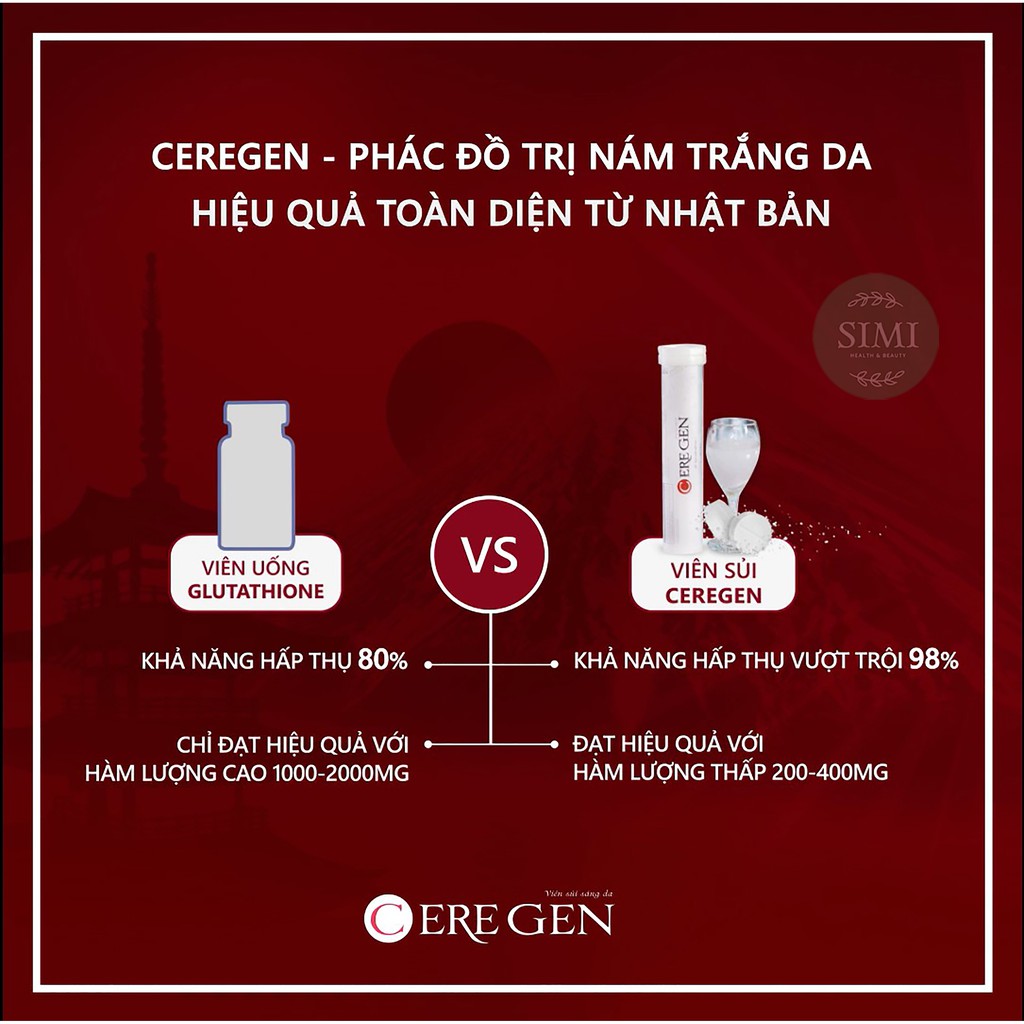 Viên uống trắng da CEREGEN giảm thâm nám tàn nhang chống lão hoá dưỡng da mặt body toàn thân nam nữ glutathione SIMI