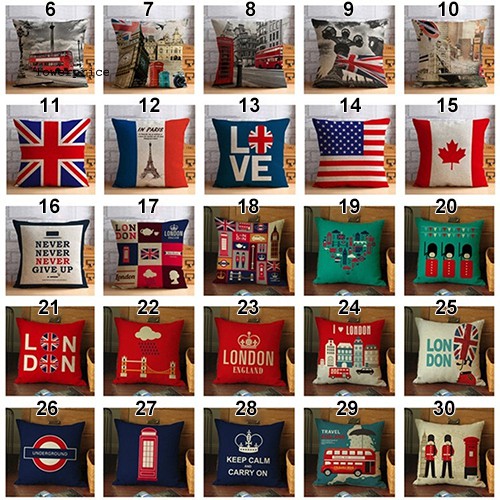 LP_London Characters Flag Bus Linen Cushion Throw Pillow Cover Case Pillowcase