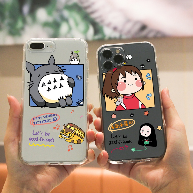 Ốp lưng iphone Ốp điện thoại SUNTAIHO TPU viền vuông trong suốt truyện Totoro cho iPhone 13 12 11 Pro Max X XS Max XR 8 7 6 6S Plus