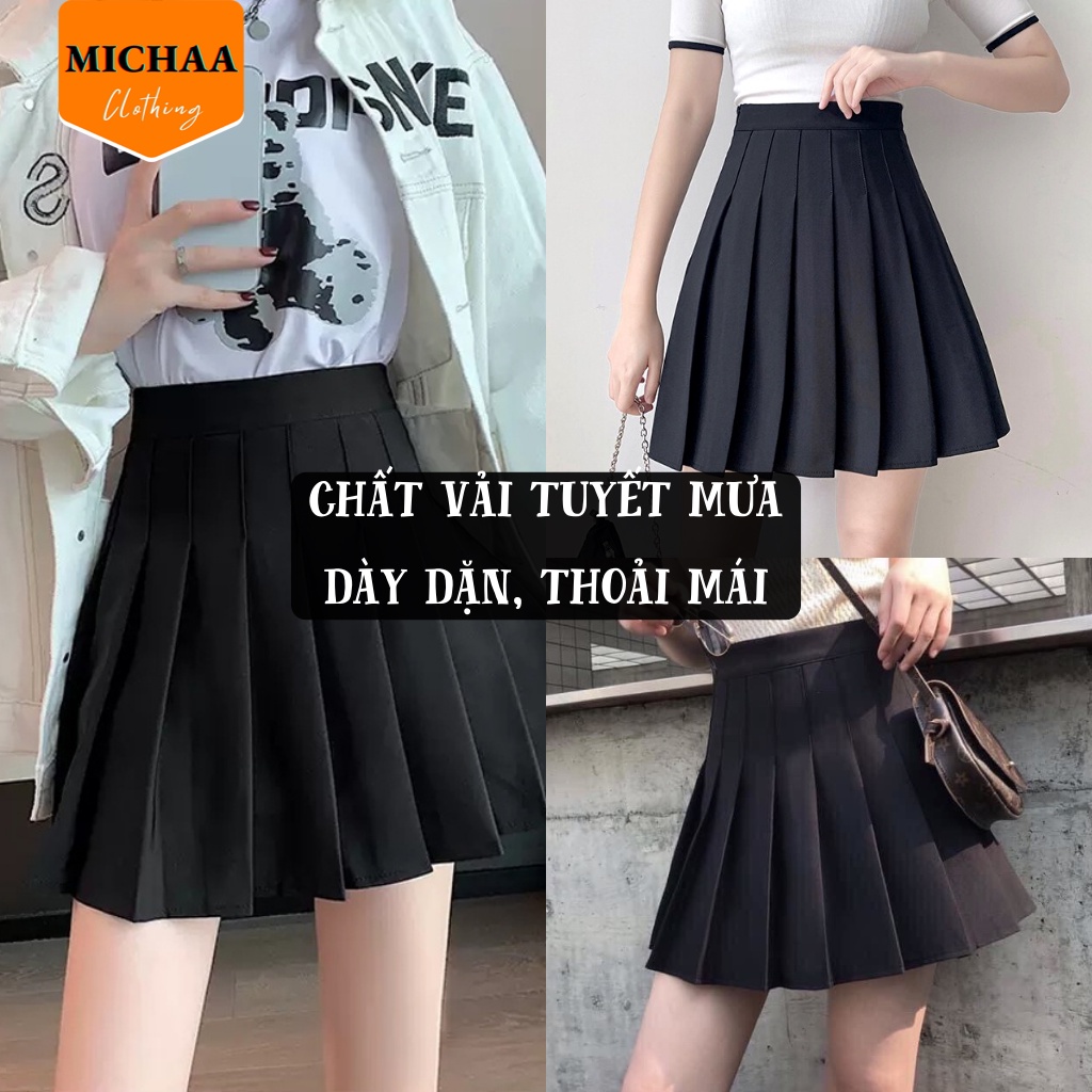 Chân Váy XẾP LY TENNIS Nữ Ngắn Dáng Xòe Lưng Cạp Cao Chữ A Có Lót Trong - MICHAA