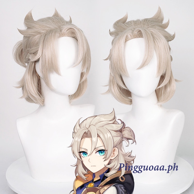 Genshin Impact Albedo Cosplay 35cm Short Linen Wig Cosplay Anime Cosplay Wigs Heat Resistant Synthetic Wigs Halloween