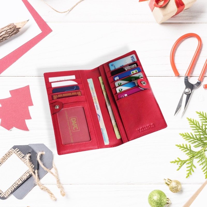 Ví nữ gập dáng dài da bò saffiano nhiều ngăn đựng thẻ YOURS