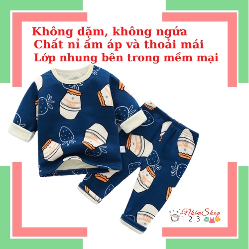 Bộ quần áo dài tay bé trai giữ nhiệt từ 1 đến 3 tuổi mềm mịn, ấm áp, giá rẻ
