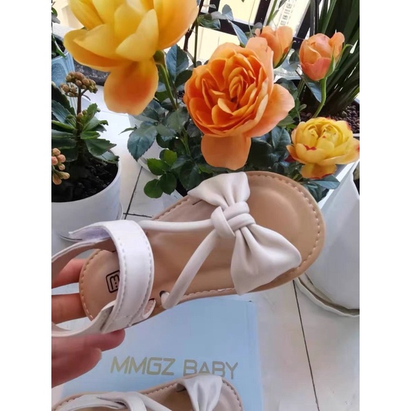 Sandal cho bé gái, dép quai hậu phối nơ quai chéo siêu cute đế mềm chống trơn trượt, 736 sz21 -sz30, trắng, đen, vàng