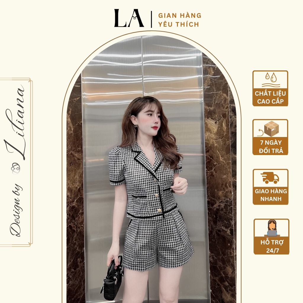 sét UMI kẻ họa tiết ziczac dáng lửng ngắn tay phối túi,set áo dạ crotop kèm chân váy cao cấp Liliana -V16