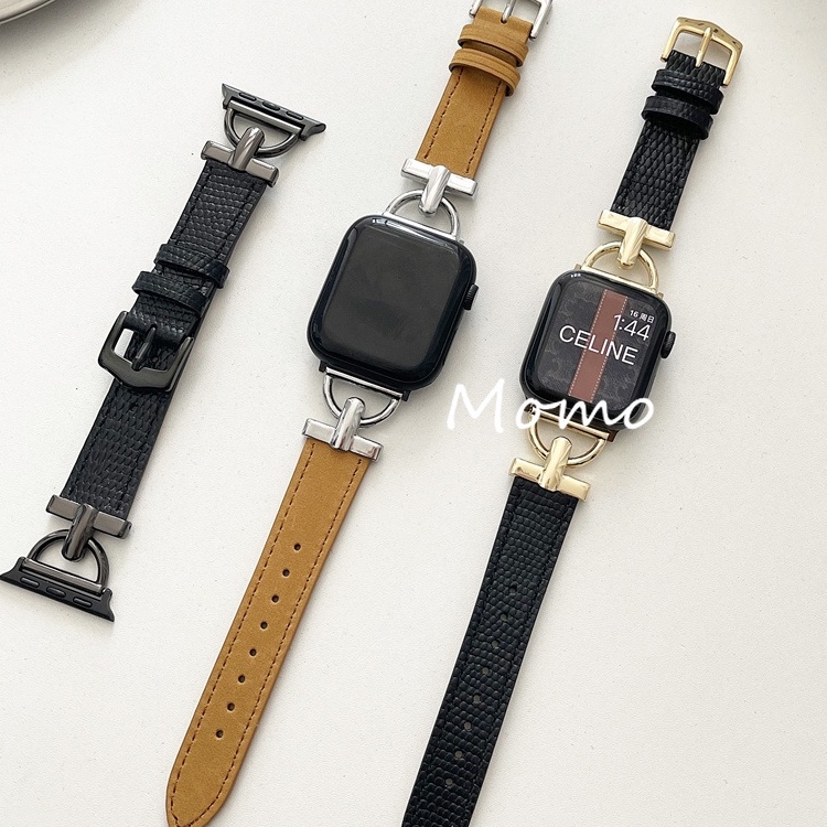 Dây Đeo Bằng Da Khóa Kim Loại Cho Đồng Hồ Thông Minh Smart Watch Series 7 6 SE 5 4 3 2 1 41mm 45mm 40mm 44mm 42mm 38mm