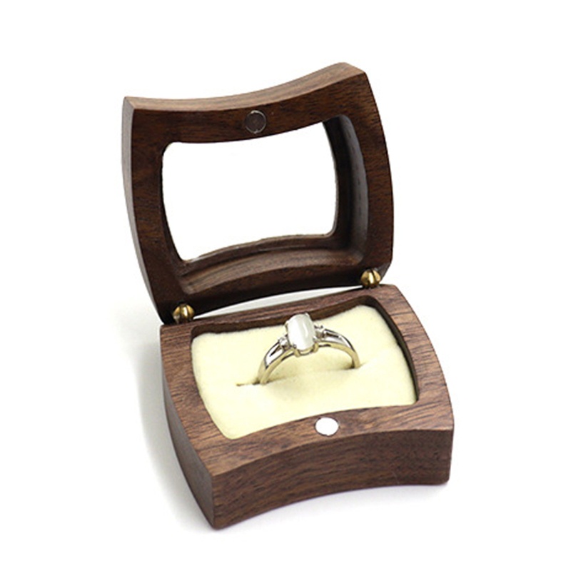 Hộp Đựng Nhẫn Cưới Đế Gỗ Dày Từ Tính Phong Cách Retro