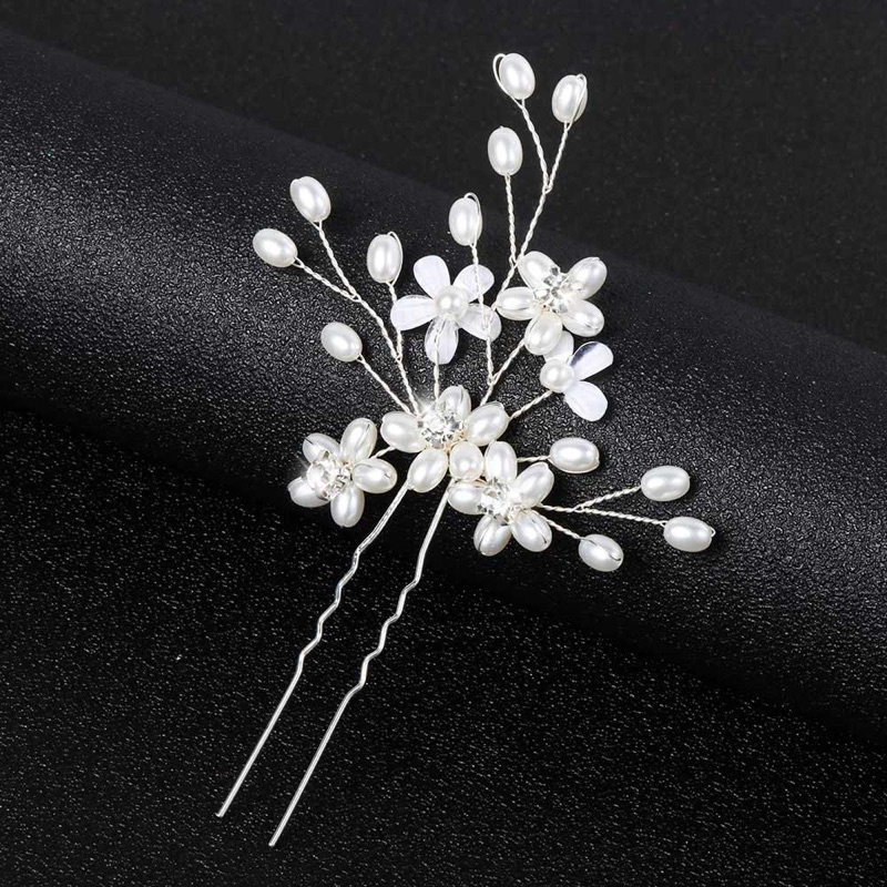 Cài tóc cô dâu đính Ngọc trai giả và hoa thanh lịch