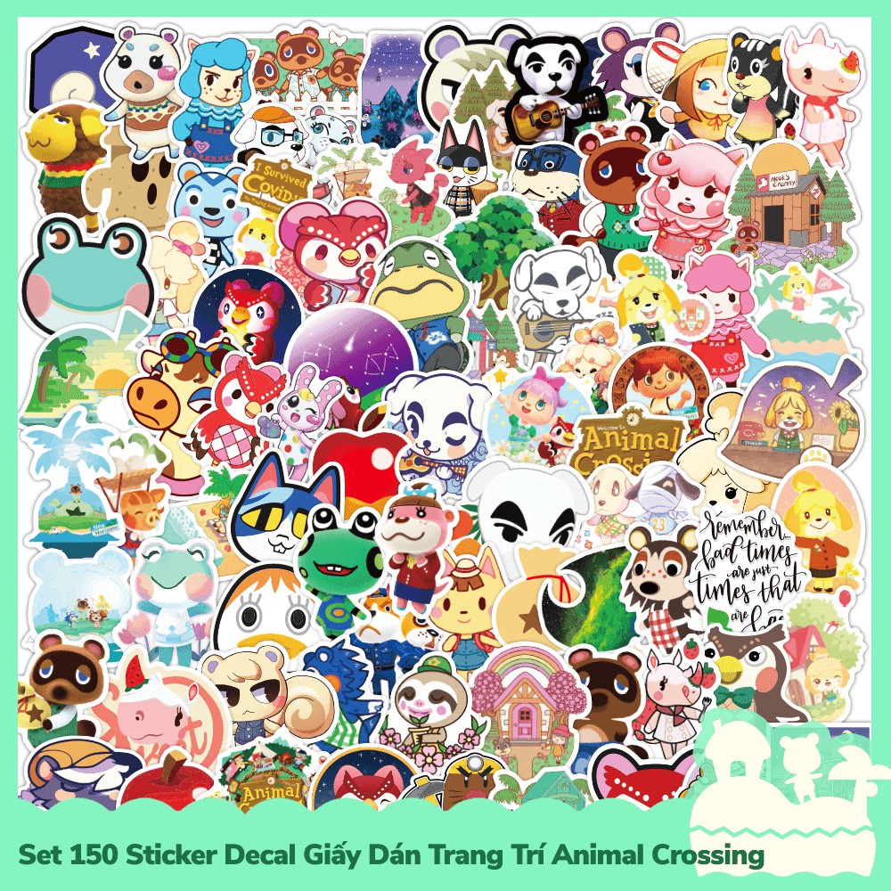 [Sẵn VN - NowShip] Set 150 Sticker Decal Dán Trang Trí Mẫu Game Nintendo Animal Crossing Horizons Happy Island
