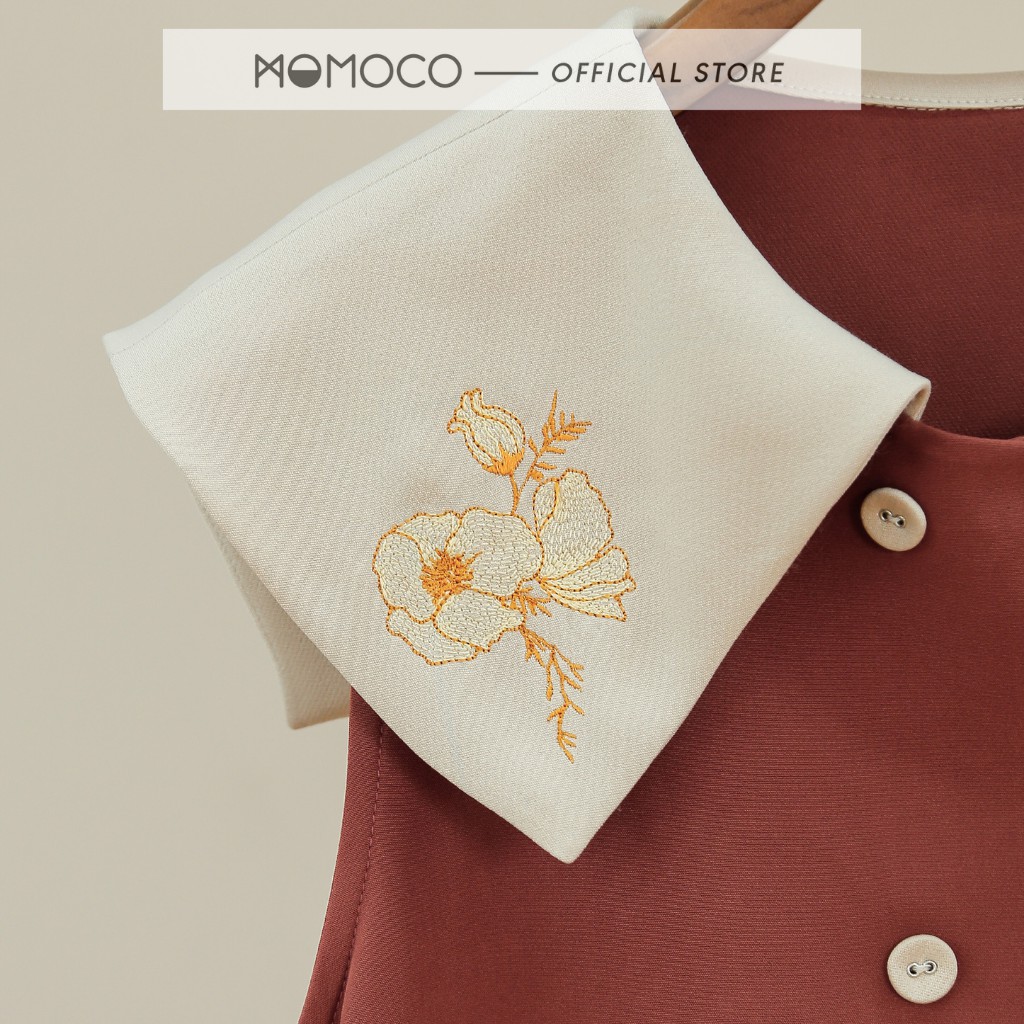 Đầm Thiết Kế Nữ MOMOCO Tùng Nấm Sát Nách 2 Khuy Giả Cổ Pha Màu Chất Tuýt Si Nhẹ M2788