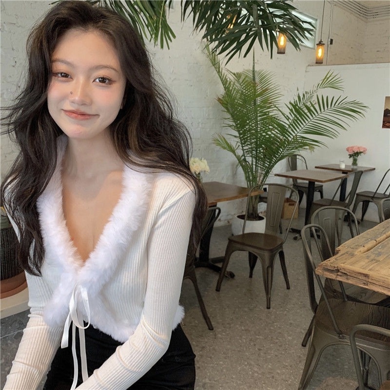 Áo khoác Cardigan tay dài màu trắng dễ phối đồ thời trang mùa thu