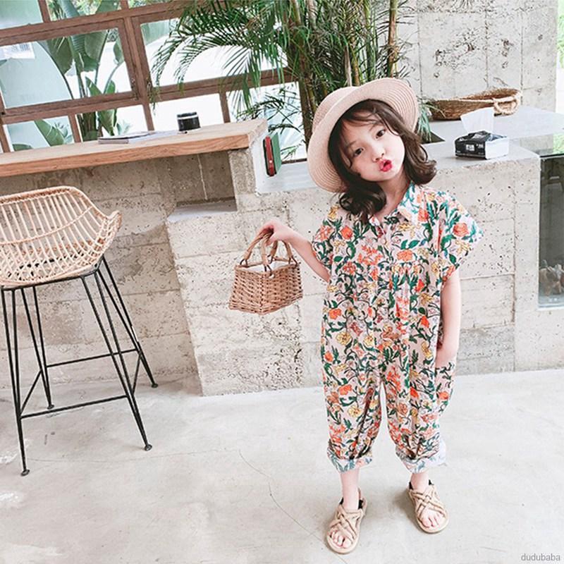 Áo Liền Quần Ngắn Tay In Hoa Cho Bé Gái
